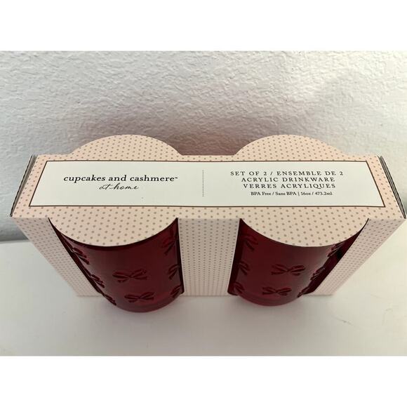Cupcakes and Cashmere Drinkware Acrylic Set of 2 RED BOWS - Picture 2 of 3